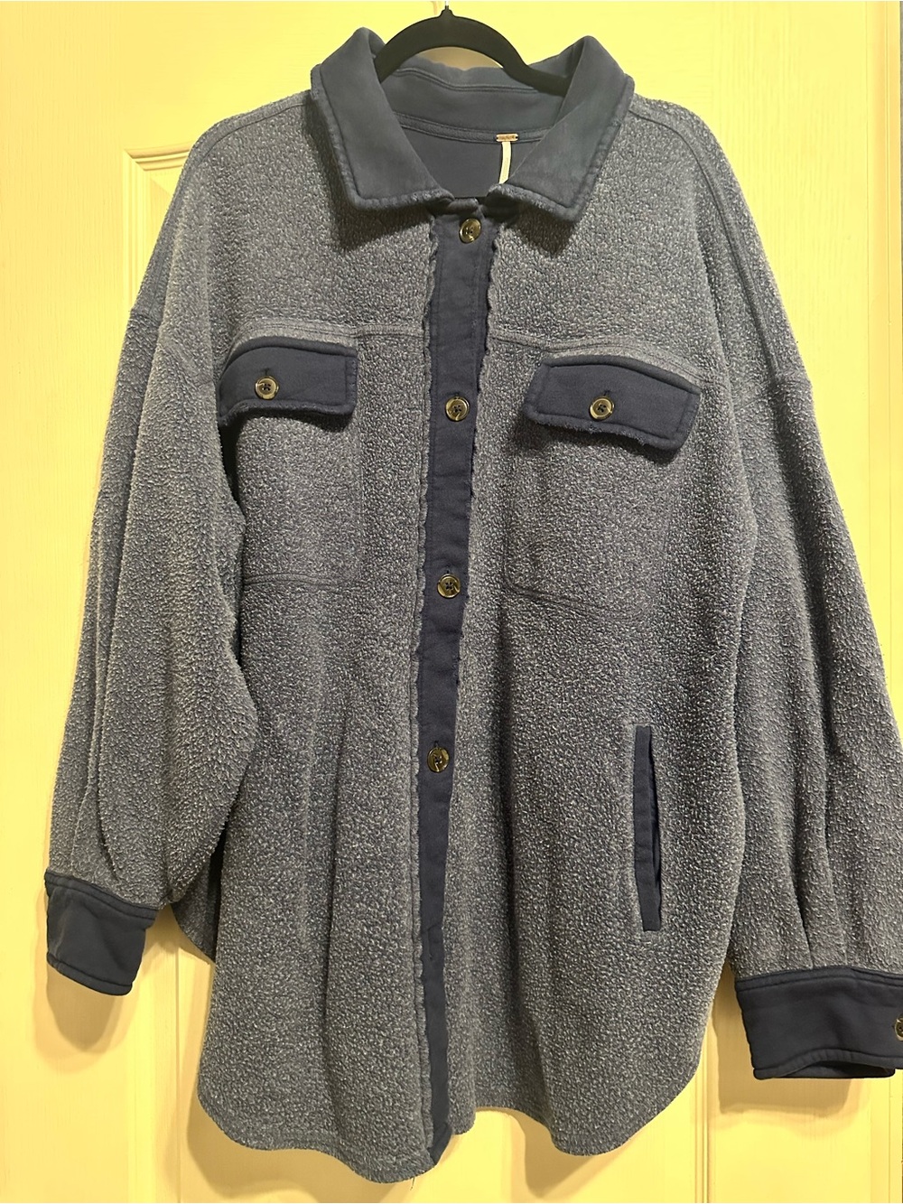 Free People Navy Button-Up Cozy Jacket